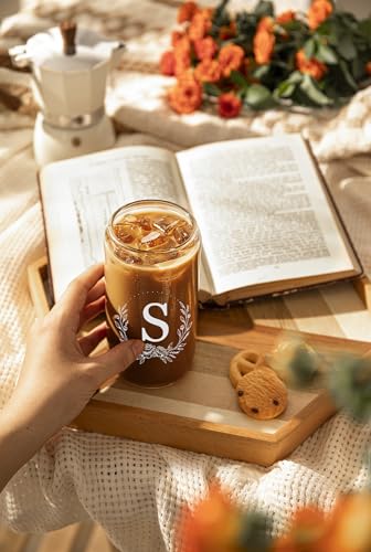 Personalized 16oz Glass Coffee Cup with Bamboo Lid and Straw