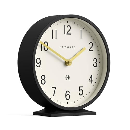 Modern Classic Round Mantel Clock, Silent Desk & Shelf Clock, Black