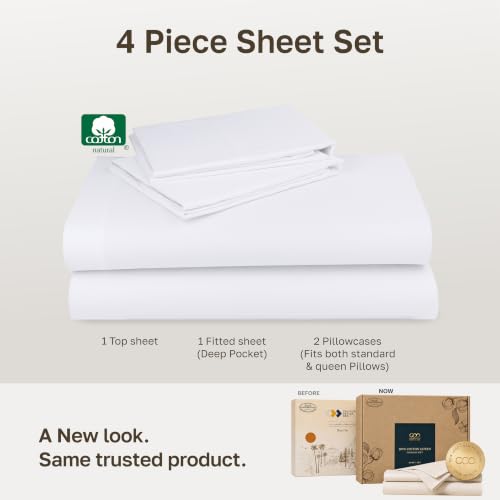 California Design Den Bright White Queen Cotton Sateen Sheets 4-Piece Set - Queen / 01