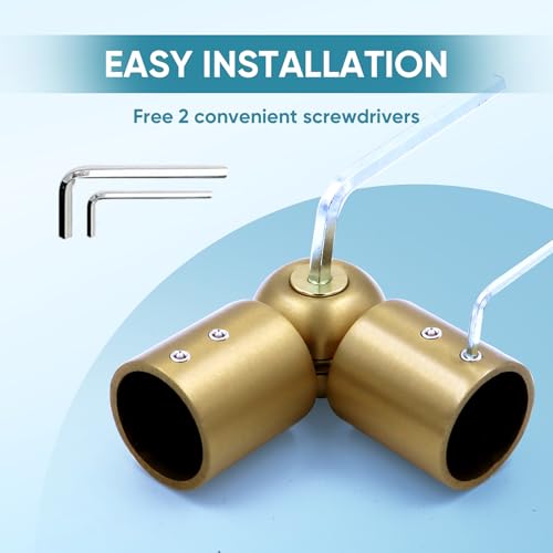 Adjustable Corner Curtain Rod Connector for 1-Inch Rods, Gold (Set of 2)