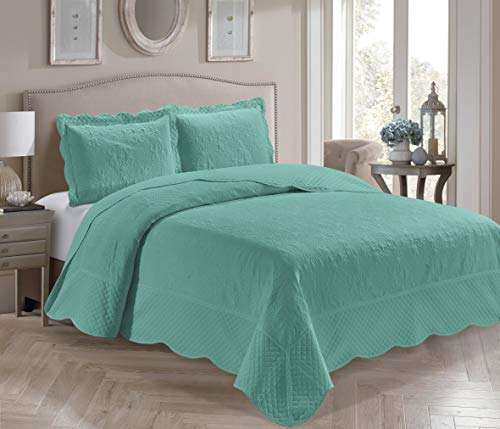 Oversized 3-Piece Embossed Solid Color Bedspread Set - Aqua Blue