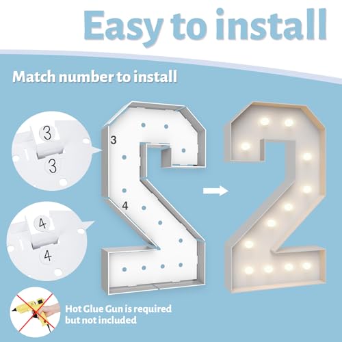 4FT Light Up Marquee Number 2 Foam Board Kit with Stand for Party Decor