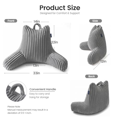 Adjustable Reading Pillow with Memory Foam Support - Plush Grey