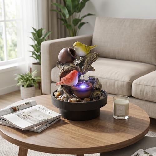 3-Tier Tabletop Indoor Water Fountain with LED Light & Quiet Pump