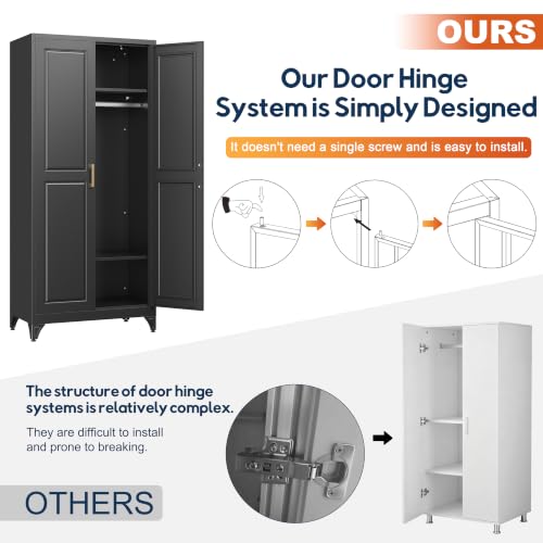 71-Inch Metal Wardrobe Closet with Hanging Rod and Adjustable Shelves