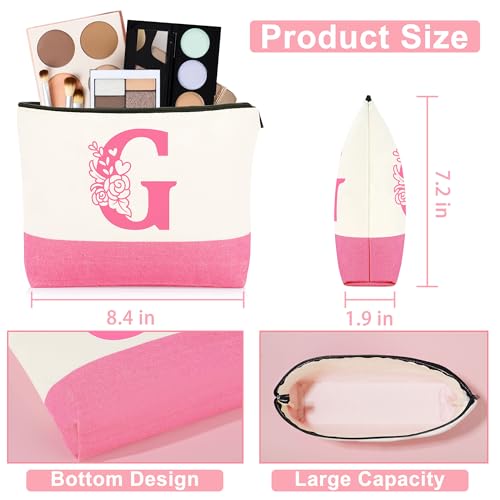 GQDECOR Personalized Monogrammed Pink Birthday Gift Set for Women, Includes G Necklace, Tote Bag & More (Variation: G)