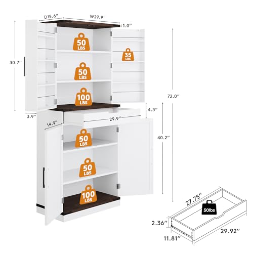 72-inch Kitchen Pantry Cabinet with Barn Doors and Adjustable Shelves