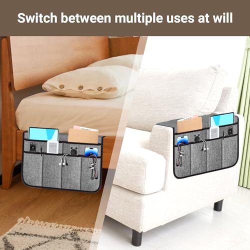Armchair Caddy & Remote Control Organizer with 6 Pockets, Gray