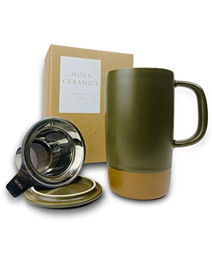 Olive Mora Ceramics Large Tea Mug with Infuser & Ceramic Lid - 18 oz, Rustic Matte Finish