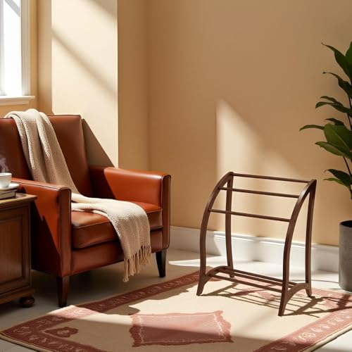 3-Rod Solid Wood Quilt Rack - Antique Walnut Blanket Display Stand