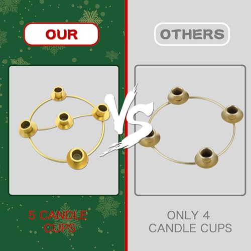 Gold Metal Advent Wreath Candle Holder Ring - Fits 5 Taper Candles