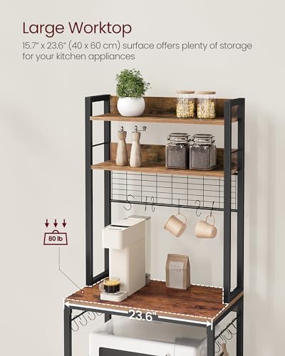 Industrial Bakers Rack with Power Outlet, Kitchen Microwave Storage Shelf