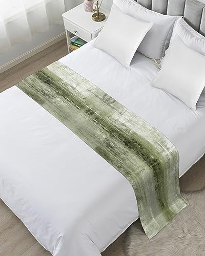 Sage Green Satin Bed Runner for Queen Size Bed - Geometric Bed Scarf, 83 x 20"