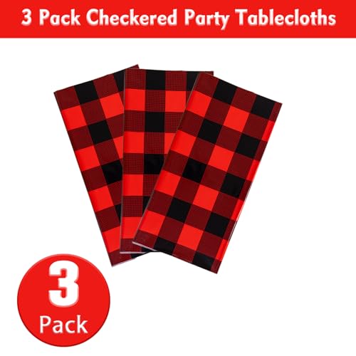 Kesfey Red and Black Gingham Christmas Tablecloths - Pack of 3, 54x108 inches