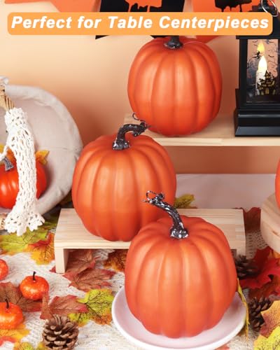 6-Inch Artificial Orange Pumpkins, 4 Pack Foam Harvest Fall Decor
