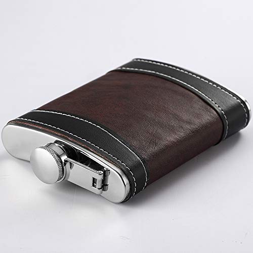 Premium 8oz Stainless Steel Hip Flask with Leather Wrap & Funnel - Leak-Proof, Gift Boxed