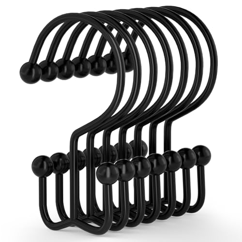 Goowin Double Glide Rust Proof Black Shower Curtain Hooks, 12 Pack