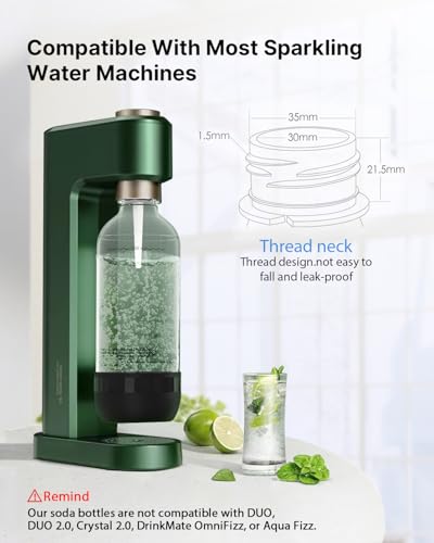 1 Litre Reusable Carbonating Bottles for Soda Makers, 2 Pack, BPA-Free