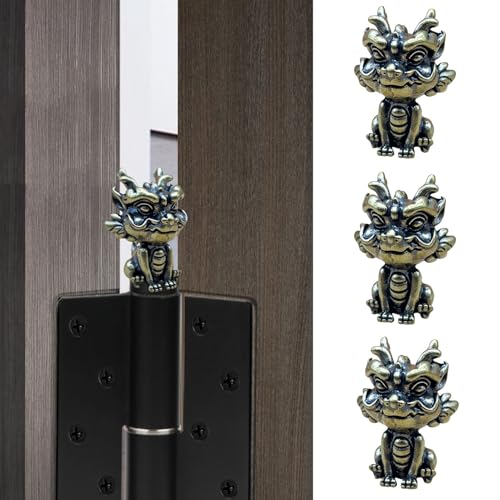 3-Piece Magnetic Brass Kylin Door Hinge Toppers Decorative Figurines