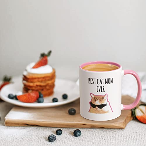 Maustic Two Tone Cat Mom Mug 11oz – Pink & White with Cat Photo Gift