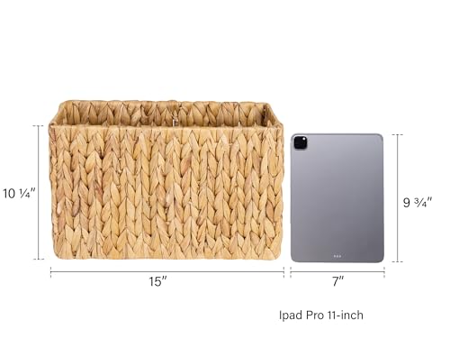 Hand-Woven Water Hyacinth Magazine Basket - 15-inch Wicker Storage Holder