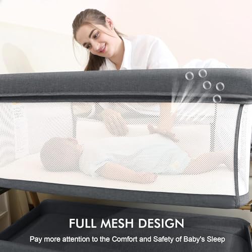 3-in-1 Portable Bedside Bassinet Crib with Mattress - Height Adjustable