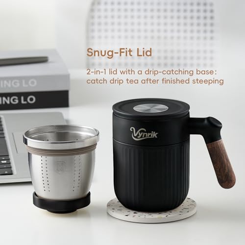 Vynrik Black 15oz Insulated Tea Infuser Mug with Stainless Steel Strainer & Lid