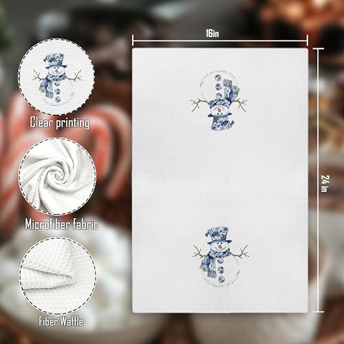 Blue & White Snowman Chinoiserie Hand Towels (Blue & White Snowman, 16x24) — Grandmillennial Kitchen & Bath D_Towel