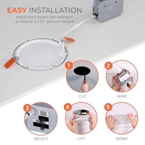 HALO HLB 6 inch LED Recessed Lighting Canless Dimmable Ceiling Light with Selectable Lumens and Selectable Color Temperature 2700K-5000K Wet Location Indoor Outdoor Soffit Downlight HLB6LSFS5