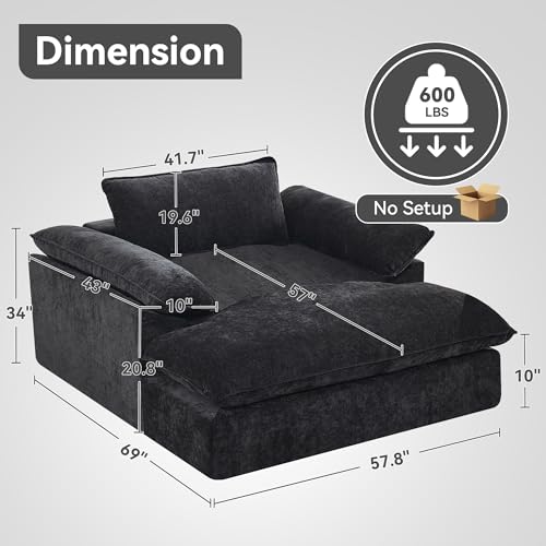 69" Oversized Chenille Chaise Lounge Chair with Ottoman, Dark Grey