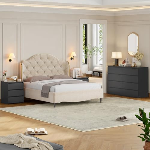 3-Drawer Nightstand Set of 2, Modern Black Bedside Table for Bedroom