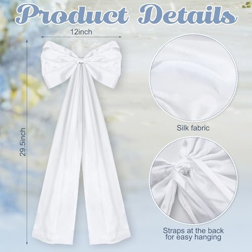 Large Satin Wedding Pew Bows for Ceremony Aisle Decoration, 12 Pack