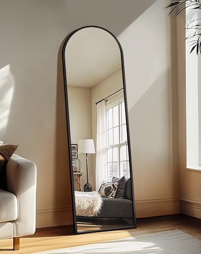 Arched Full Length Mirror with Stand - 56"x15" Black Floor Mirror