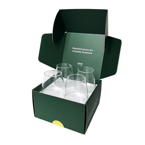 MWM Crystal Clear Glass Cups Set of 4 - 360ml Drinkware for Water & Juices