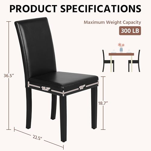 Modern Faux Leather Dining Chairs Set of 4 - High Back Kitchen Chairs, Black