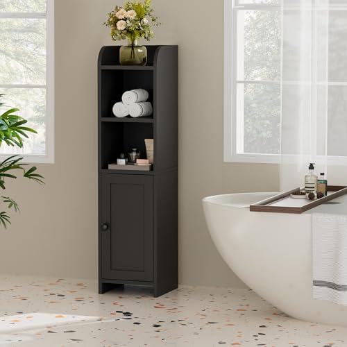 Slim Bathroom Storage Cabinet, Narrow Corner Floor Organizer with Door