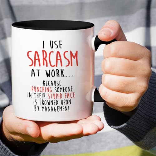Retreez 11 Oz Ceramic Funny Mug - Sarcasm at Work - White with Black Handle & Inner
