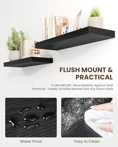 30-Inch Floating Wall Shelves, Set of 2 Rustic Wood Shelves for Home Decor