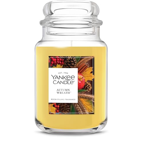 Autumn Wreath Scented Candle - 22 oz Large Glass Jar, 150 Hour Burn Time