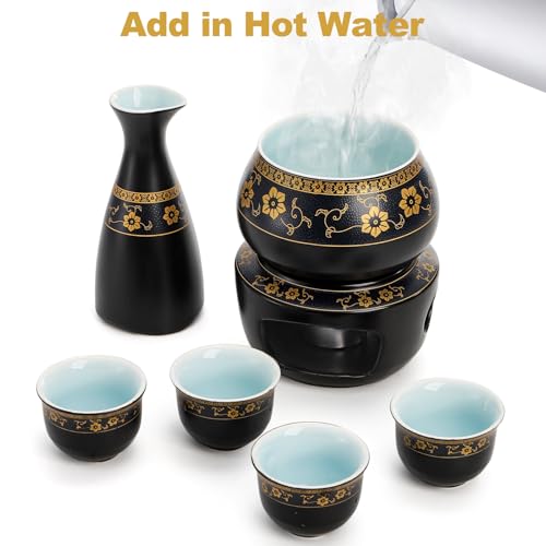 Foraineam Ceramic Sake Set with Warmer and Cups - Hot Cold Sake Drinking Kit