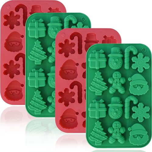 Xmas Candy 4-Pcs Silicone Molds Set – 3D Snowflake/Snowman/Gingerbread/Santa Christmas Shape Molds