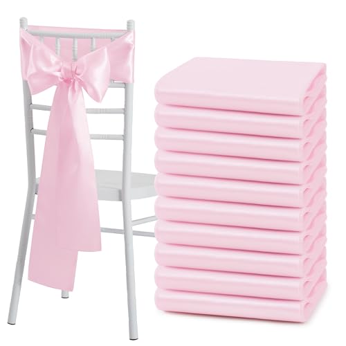 Pink Satin Chair Sashes Bows - 10 Pcs, 6 x 108 Inch for Events