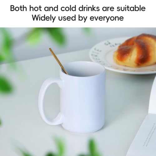 Smilatte White 15 Oz Ceramic Coffee Mug with Large Handle - A-White