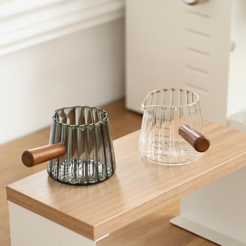 Olvini Gray 6oz Espresso Cups with V-Shaped Pour Spout and Wooden Handle