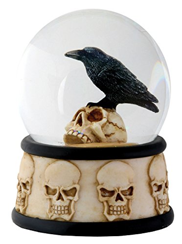 Raven on Skull Water Snow Globe - 3.5 Inch Cold Cast Resin Gothic Decor