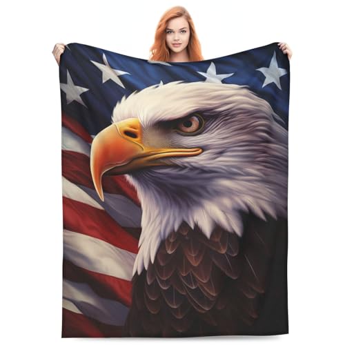 AmePay American Flag Eagle Throw Blanket 80x60 Blue - Soft Microfiber Flannel