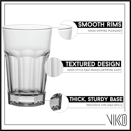 Vikko 11.5 Oz Drinking Glasses Set of 6, Heavy Base Water Tumblers, Dishwasher Safe