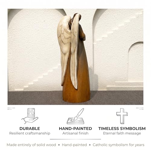 Hand-Painted Wooden Nativity Scene Figurine with Angel Table Decor