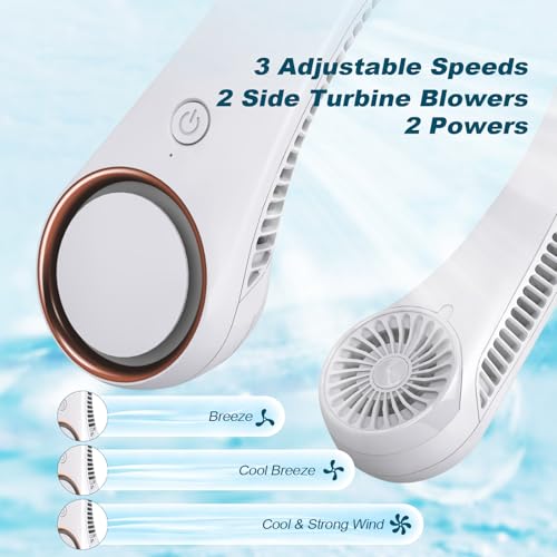 CIVPOWER Portable Bladeless Neck Fan - Hands-Free Rechargeable Personal Cooling Fan with 3 Speeds & 4000mAh Battery (White)