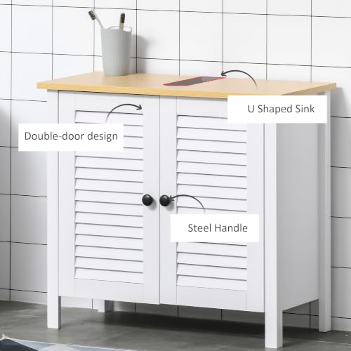 HOMCOM Under Sink Bathroom Storage Cabinet with Removable Shelf, White